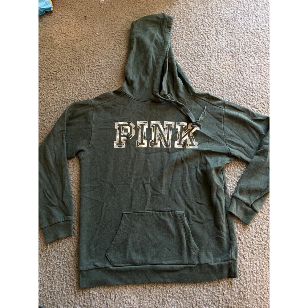 Victorias Secret PINK Womens Small S Hoodie Pullover Long Sleeve Sweater Green